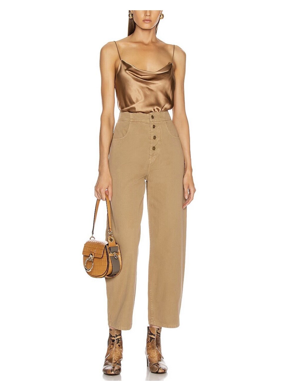 Nili Lotan Toledo Barrel Leg Pants Size 10 Sahara Tan